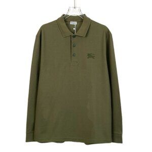 Burberry Olive Long-Sleeve Polo Shirt 100% Cotton Embroidered Logo Size M
